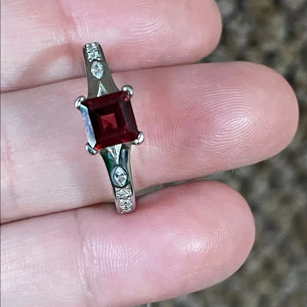 Natural Red Garnet & Sterling Silver Ring, Size 10